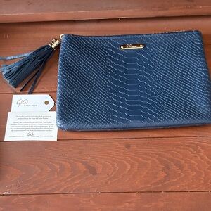 GiGi New York Textured Blue Leather Clutch